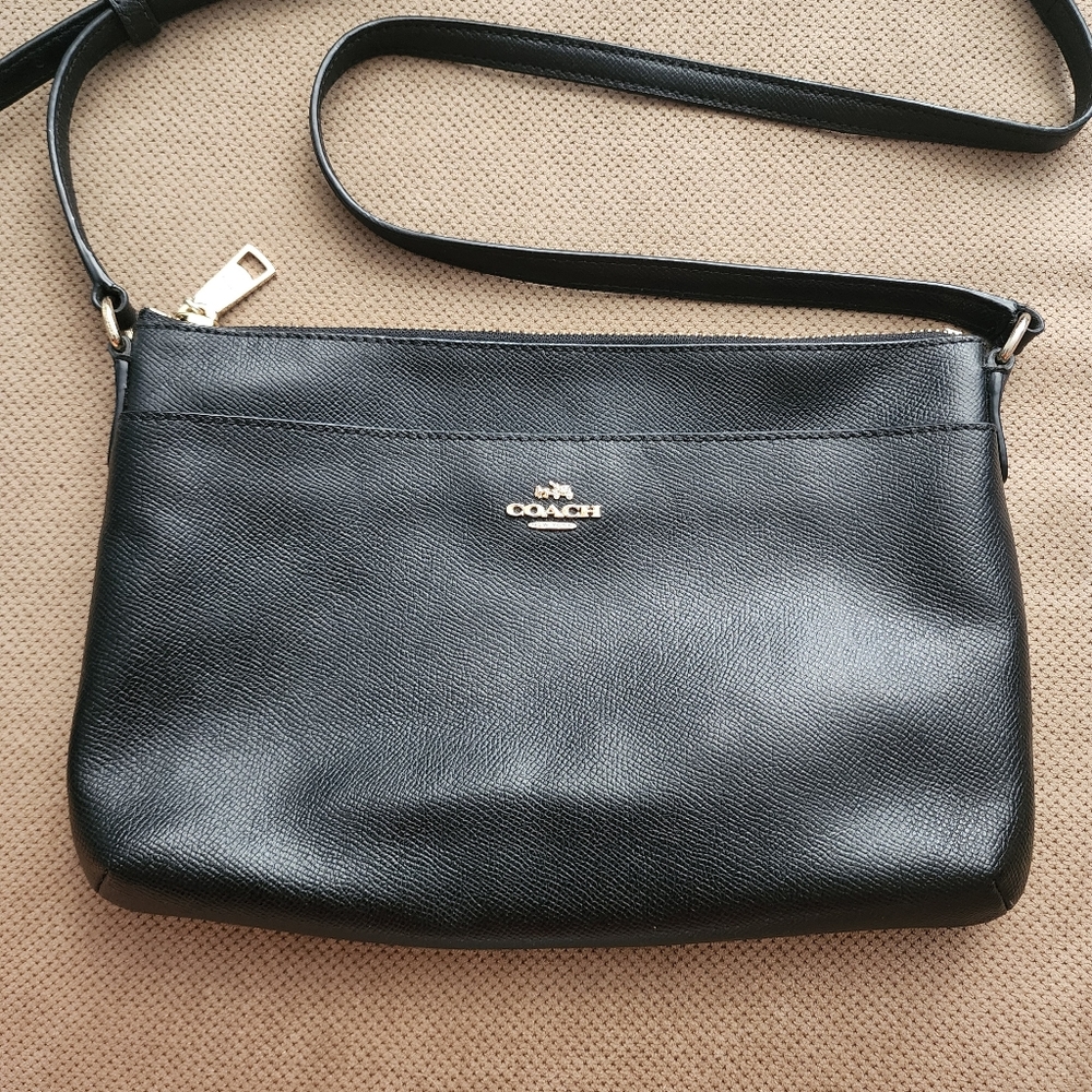 Coach Black Leather Crossbody with Gold Logo - Picture 2 of 15
